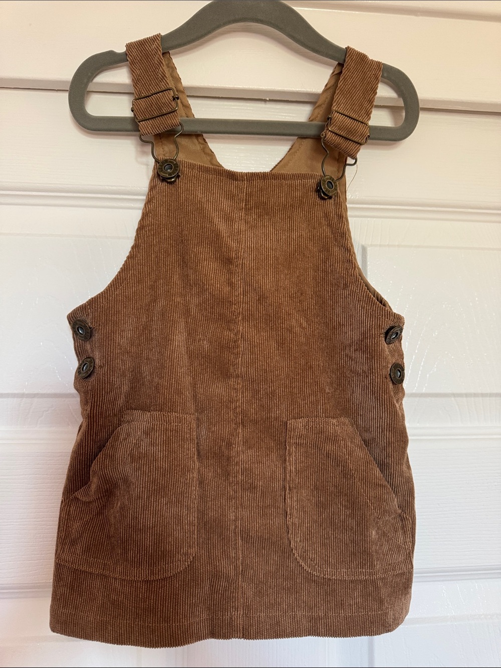 Girls Corduroy Overall Dress - Brown